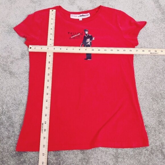 Guess x Brandalised Graffiti Banksy Canceled Dreams Graffiti Tee Sultry Red NEW - Picture 8 of 13